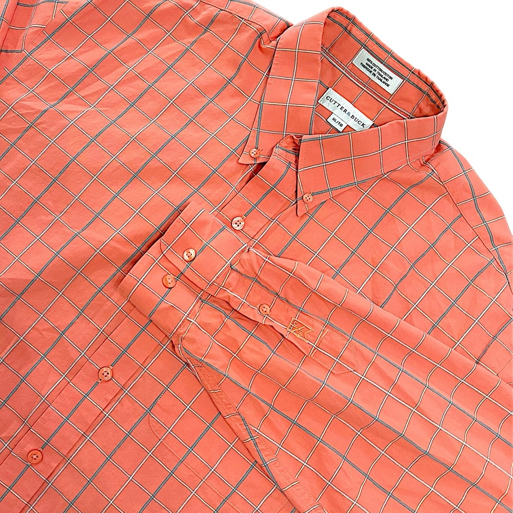 Cutter & Buck Coral Plaid Long Sleeve Lightweight Cotton Button Down Shirt XL